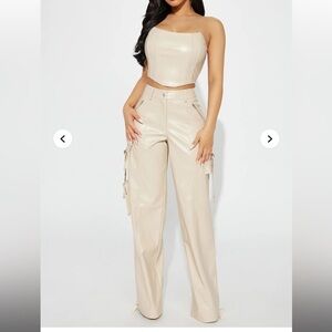 Fashion Nova Cream Cargo pants and corset set